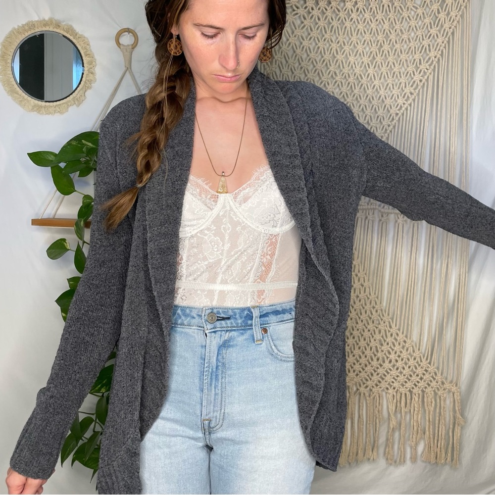 Charcoal Blue Cardigan Cozy Soft Merona Oversized Cozy Throw Over Chunky Sweater